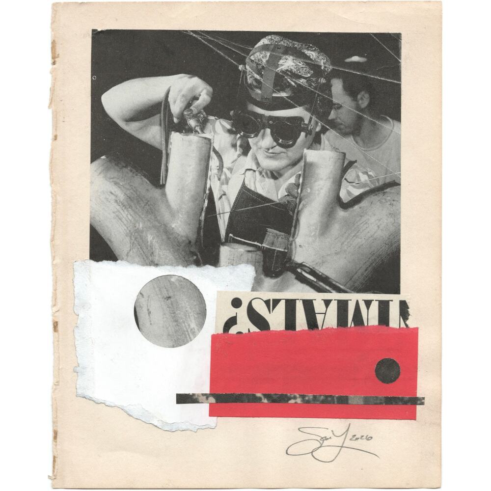 Original Mixed Media Modern Art Collage "Olent" 5.25x6.75" Signed